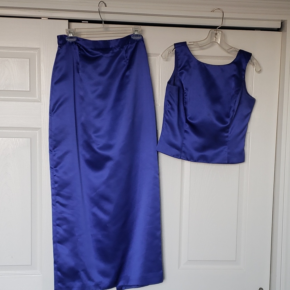 David's Bridal Royal Blue Satin Two-Piece Formal Set